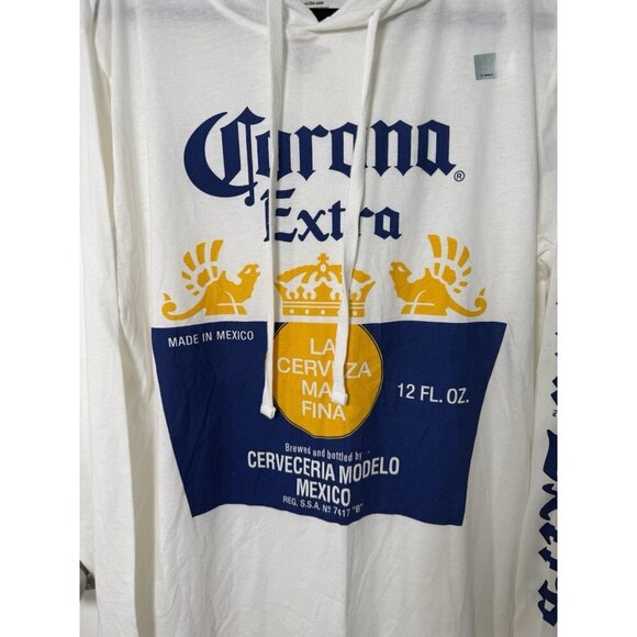 Men’s Corona Long Sleeve Hooded White Tshirt Large NWT - Picture 2 of 9